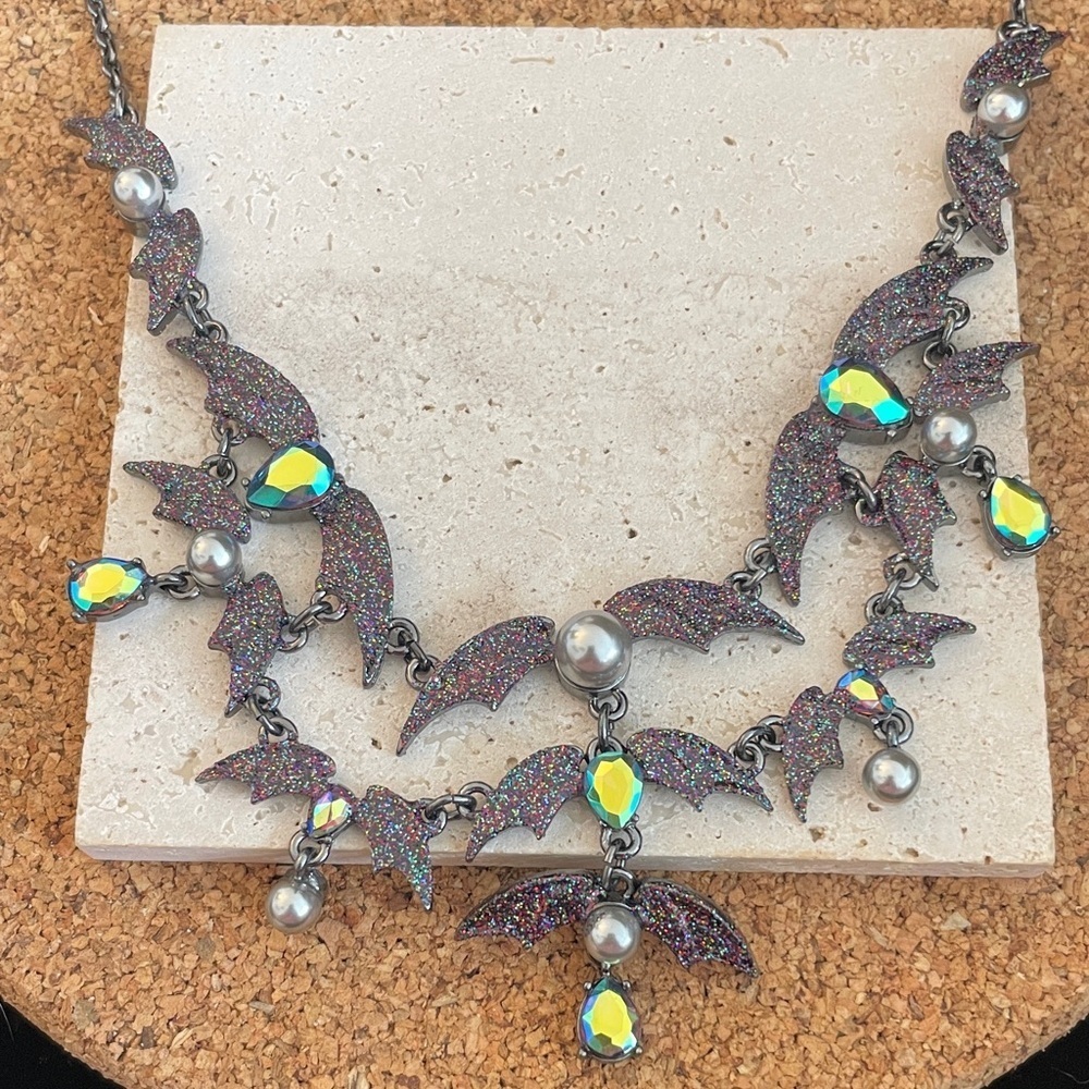 Betsey Johnson Glitter Bat Necklace with Iridescent Accents - Picture 2 of 7